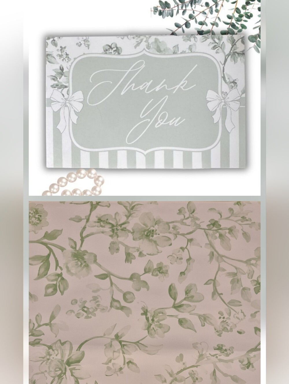 19x24 Poly Mailers (20) & Thank You Cards (20) 4x6 Sage Toile Bows Floral